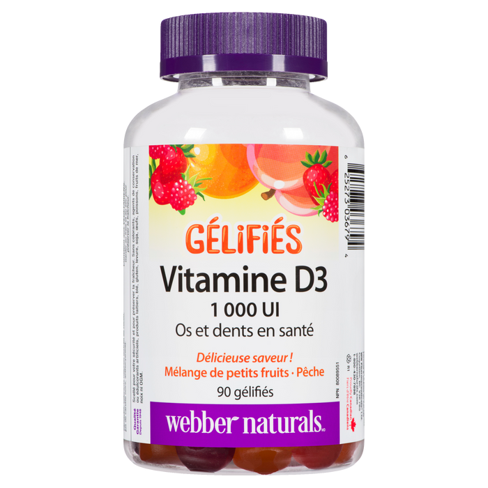 Webber Naturals Vitamin D3 1000 IU Gummies, Mixed Berry & Peach, 90 Gummies