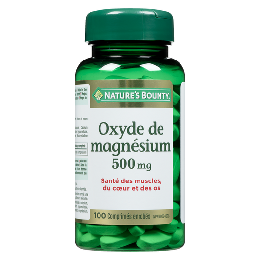 Nature's Bounty Magnesium Oxide 500 mg, 100 Coated Tablets