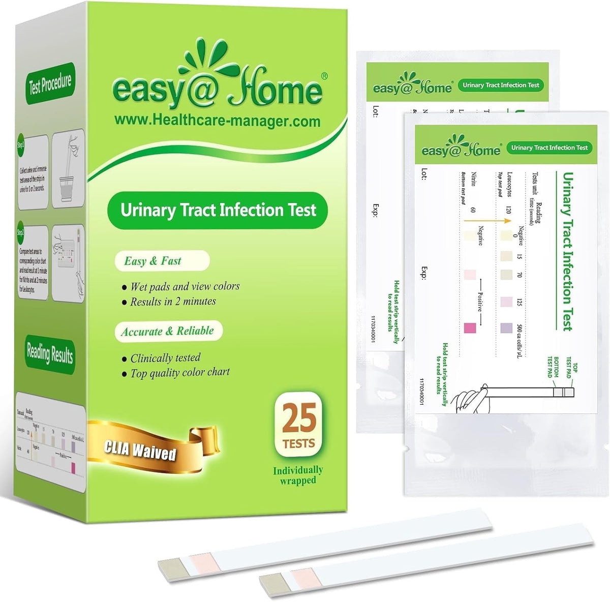 Easy@Home UTI Test Strips, 25 Individually Wrapped Tests