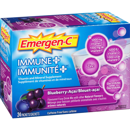 Emergen-C Immune+ Blueberry Açaí Effervescent Drink Mix, 24 Packets