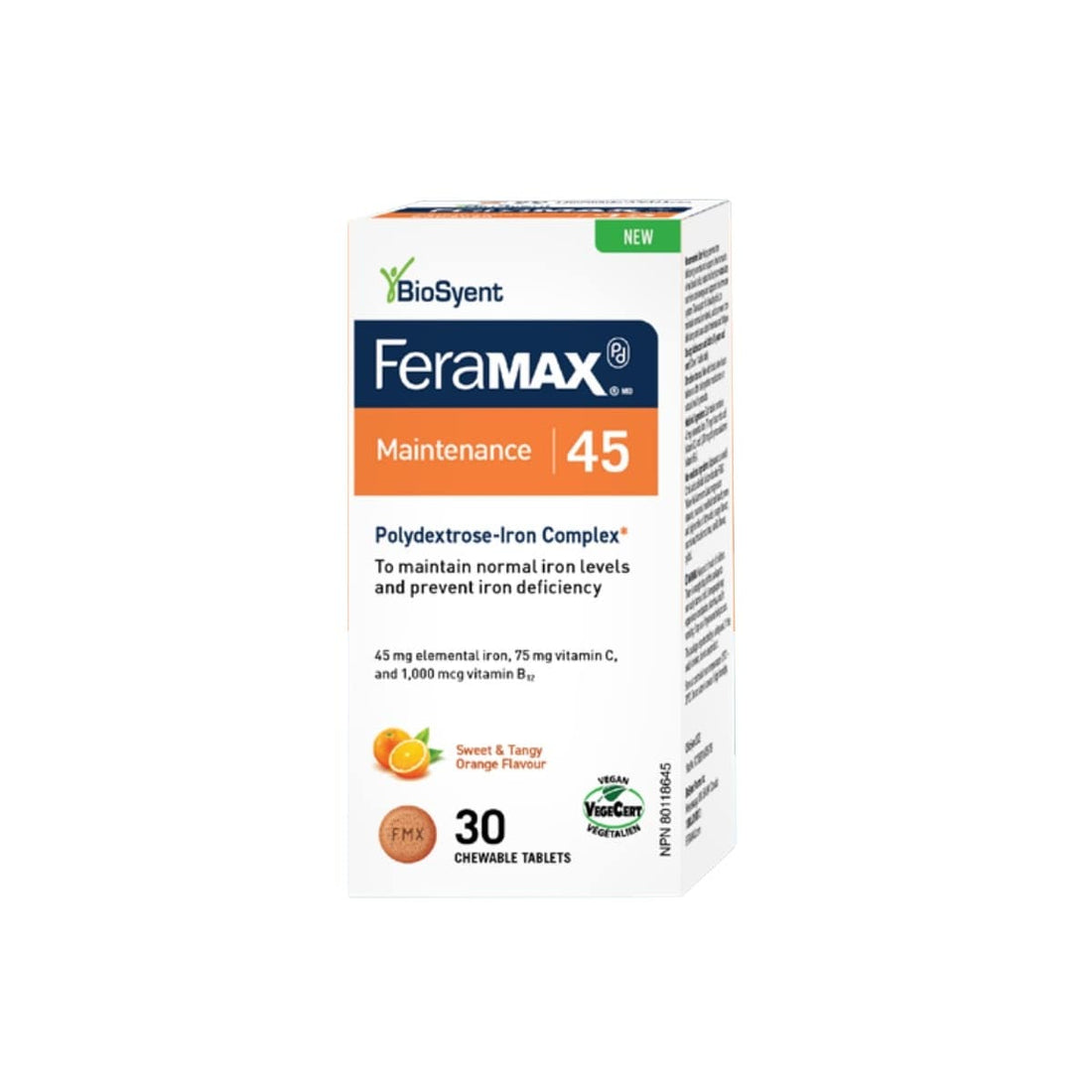 FeraMAX Pd Maintenance 45 Orange Flavour Chewable Iron Tablets, 30 Tablets
