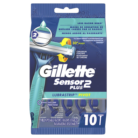 Gillette Sensor2 Plus Pivoting Head Disposable Razors, 10 Count