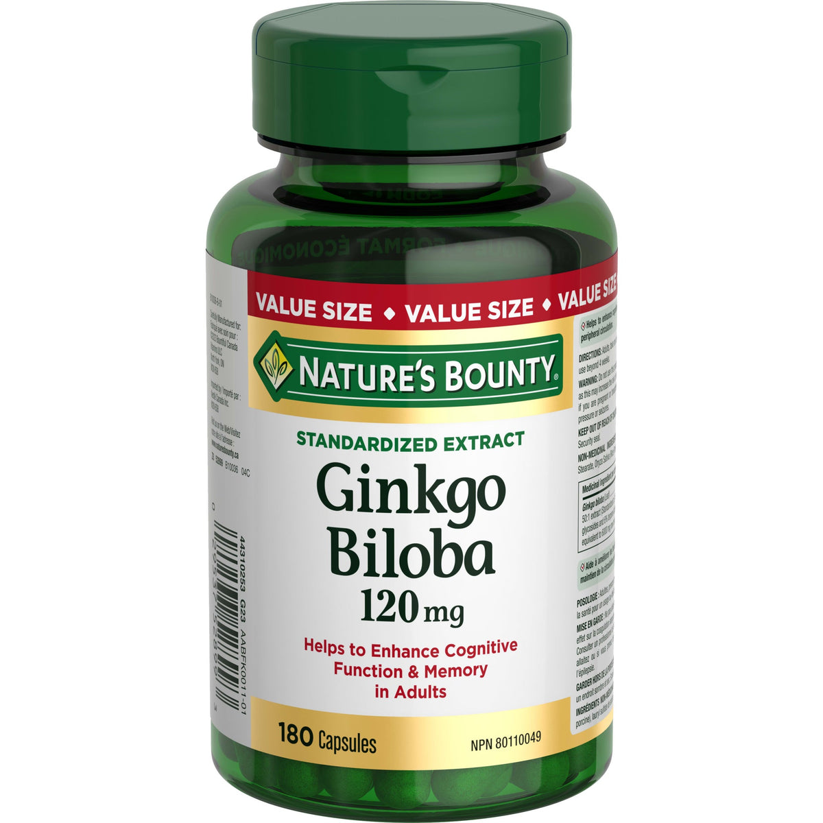 Nature's Bounty Gingko Biloba 120 mg Value Size, 180 Capsules