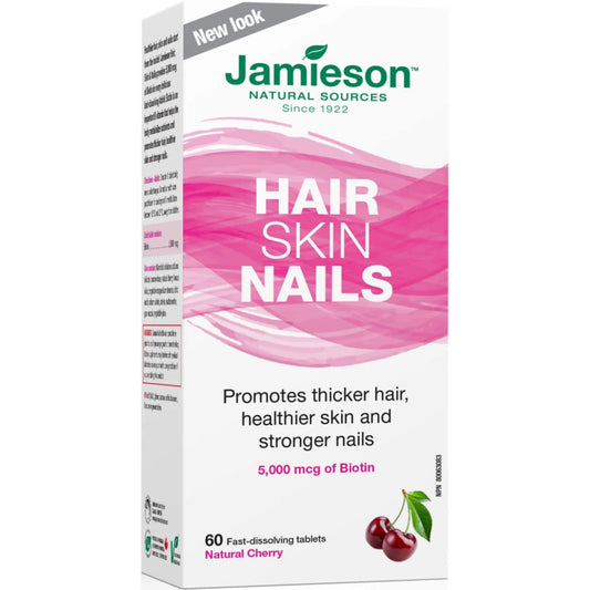 Jamieson Hair, Skin & Nails Fast-Dissolving Cherry Biotin Tablets, 60 Tablets