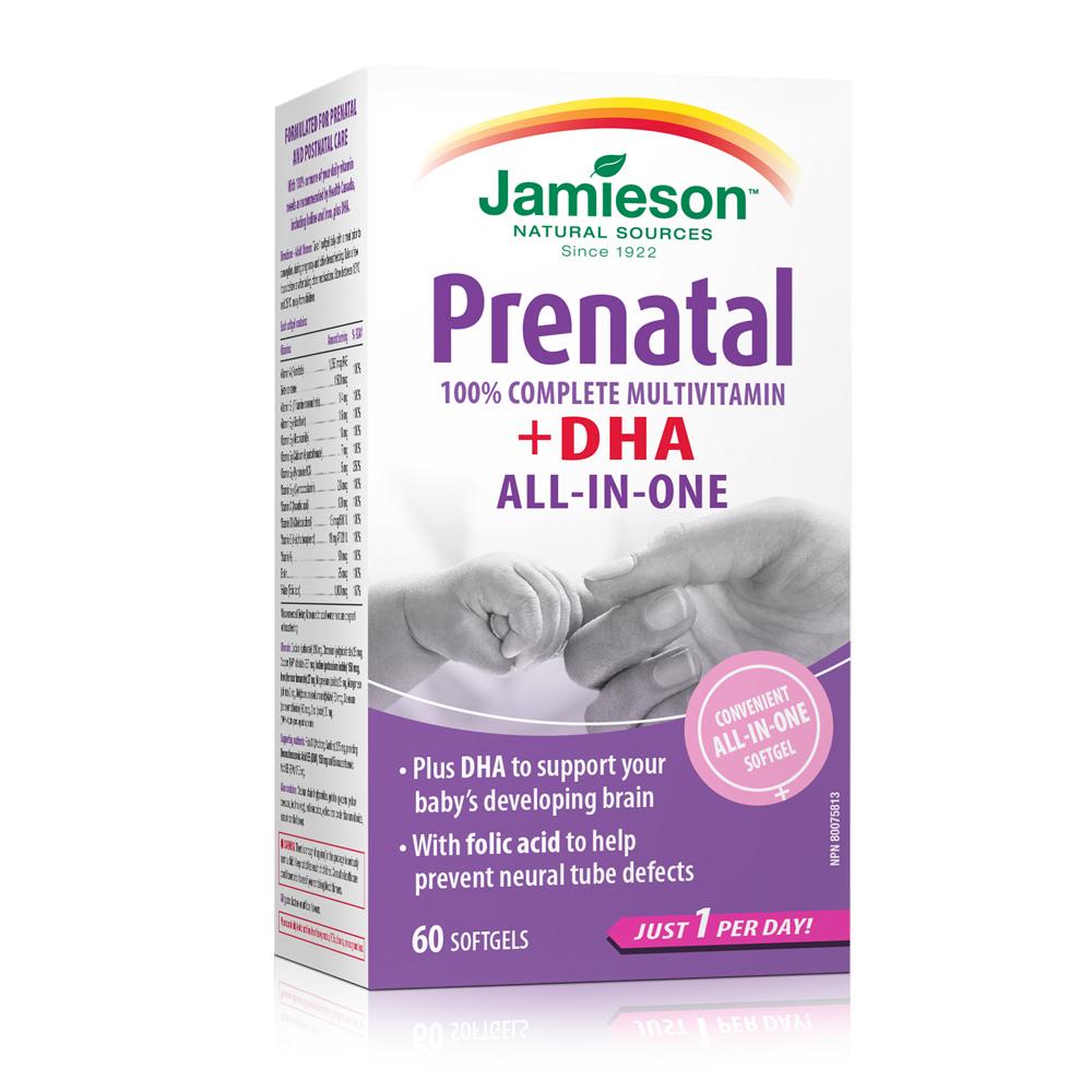Jamieson 100% Complete Prenatal Multivitamin with DHA Softgels, 60 Softgels