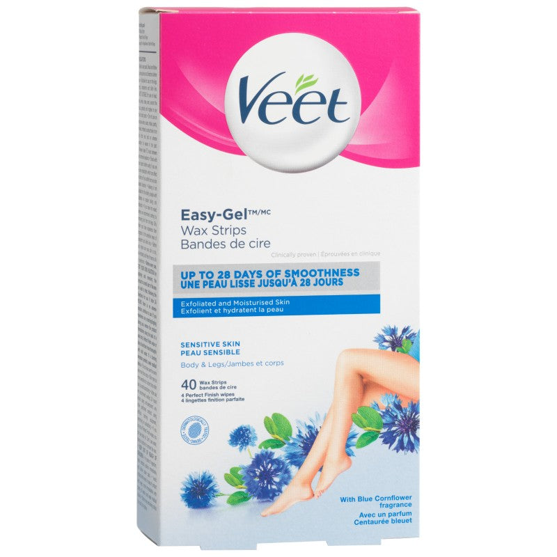 Veet Easy-Gel Wax Strips for Body & Legs, Sensitive Skin, 40 Strips