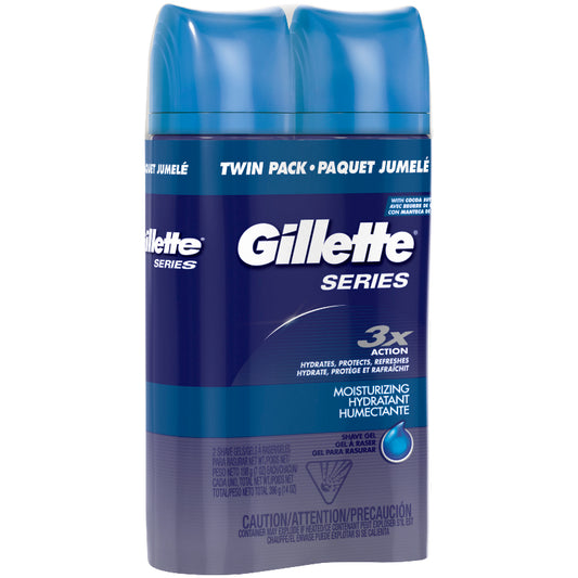 Gillette Series Moisturizing Shave Gel with Cocoa Butter, 2 x 198 g