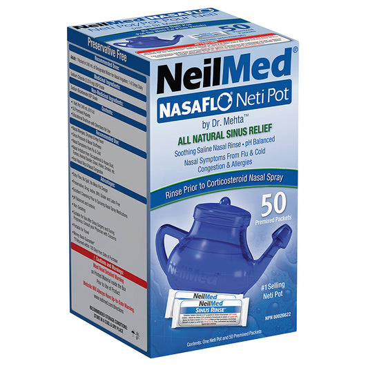 NeilMed NasaFlo Neti Pot with 50 Premixed Sinus Rinse Packets
