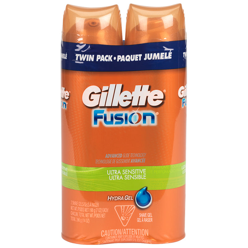Gillette Fusion5 Ultra Sensitive Shave Gel Twin Pack, 2 x 198 g