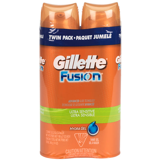 Gillette Fusion5 Ultra Sensitive Shave Gel Twin Pack, 2 x 198 g
