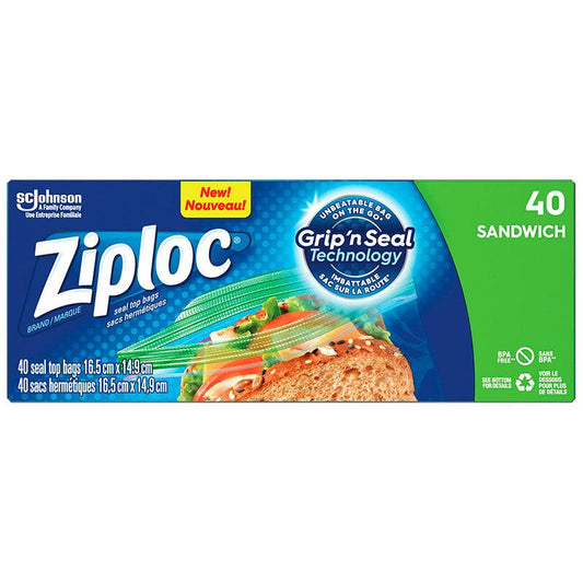 Ziploc Sandwich Bags with Easy Open Tabs, 40 Count