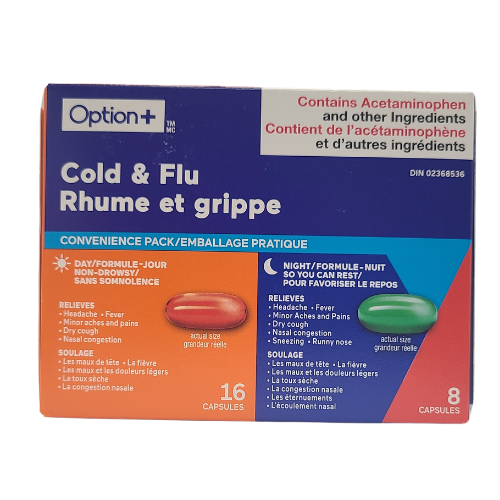 Option+ Cold & Flu Day & Night Combo Pack Capsules, 16 Day + 8 Night