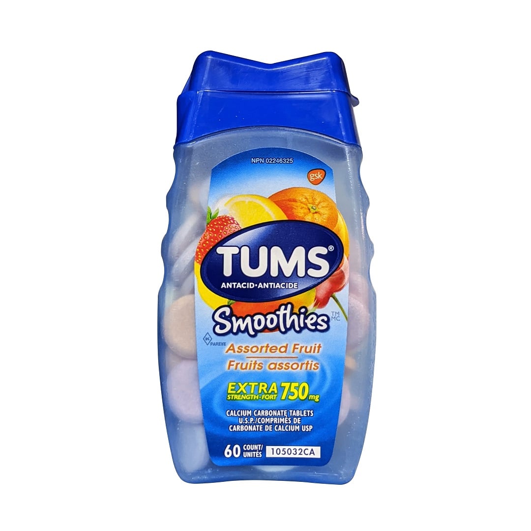 TUMS Smoothies Extra Strength Antacid Tablets, Assorted Fruit, 60 Count
