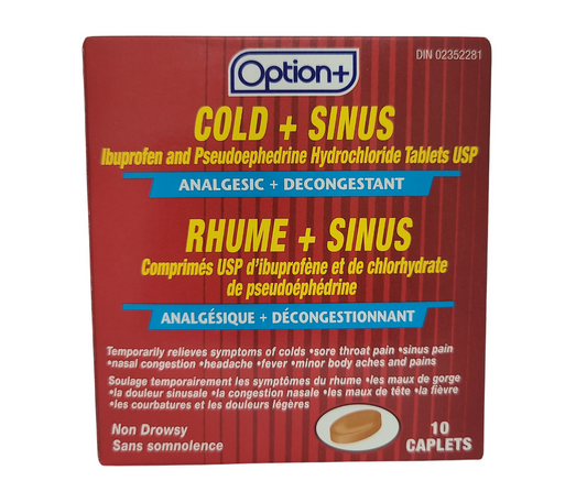 Option+ Cold & Sinus Non-Drowsy Caplets, 10 Caplets