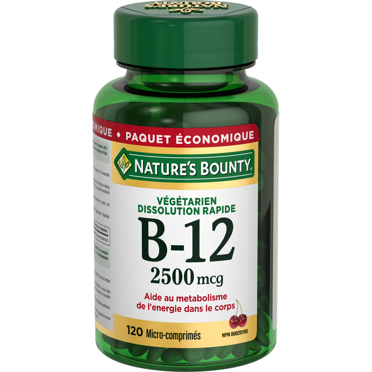 Nature's Bounty Vitamin B-12 2,500 mcg Quick-Dissolve Tablets, Natural Cherry Flavour, 120 Tablets