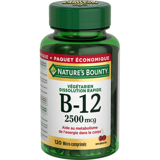 Nature's Bounty Vitamin B-12 2,500 mcg Quick-Dissolve Tablets, Natural Cherry Flavour, 120 Tablets