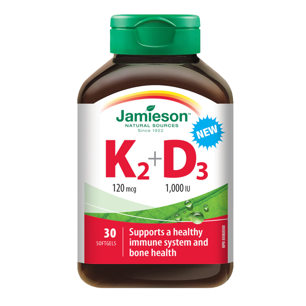 Jamieson Vitamin K2 120 mcg + Vitamin D3 1,000 IU Softgels, 30 Softgels