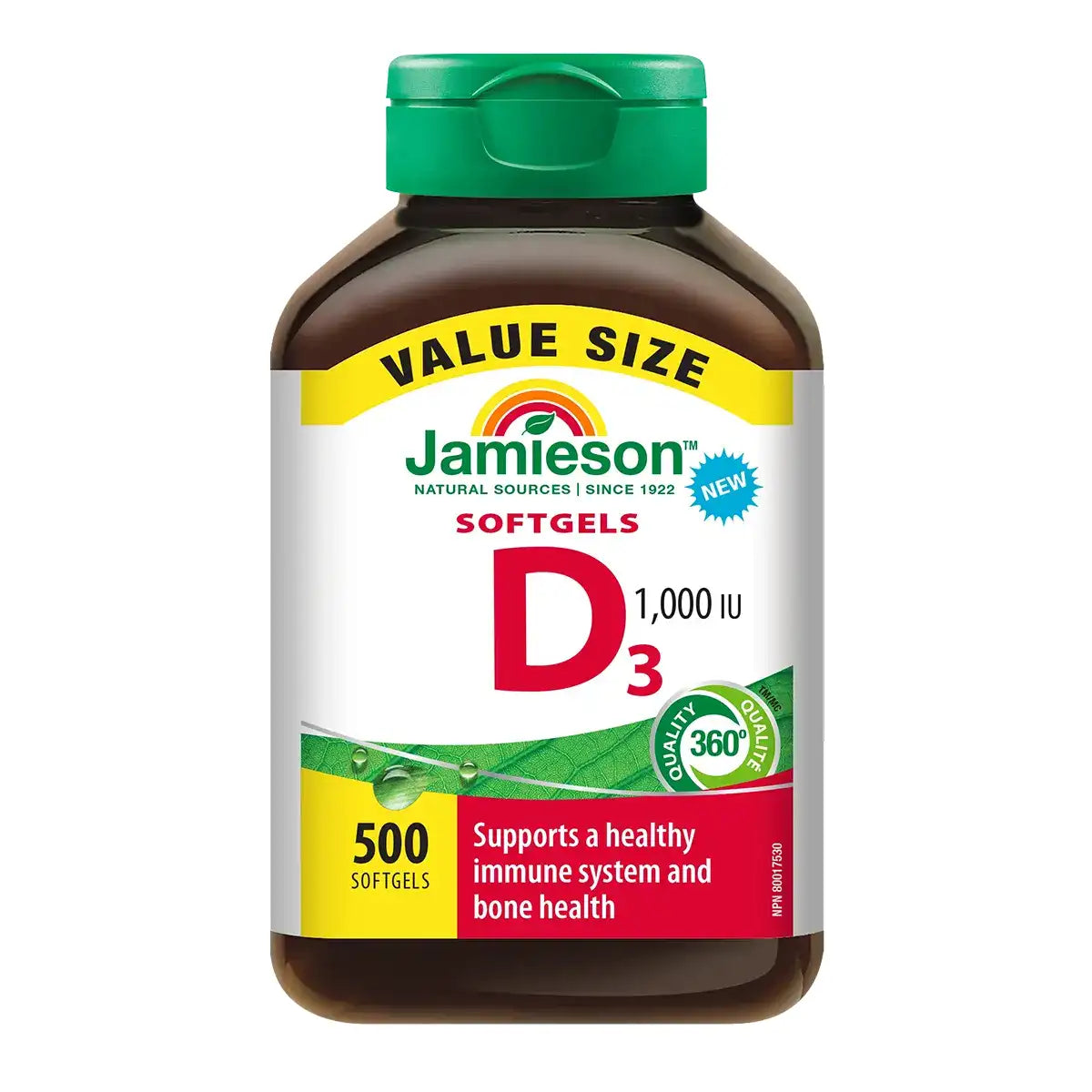 Jamieson Vitamin D3 1,000 IU Softgels, 500 Softgels