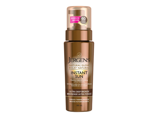 Jergens Natural Glow Instant Sun Sunless Tanning Mousse, Ultra Deep Bronze, 180 mL
