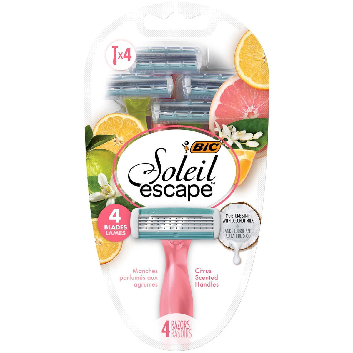BIC Soleil Escape 4-Blade Disposable Razors, Lavender & Eucalyptus, 4 Count
