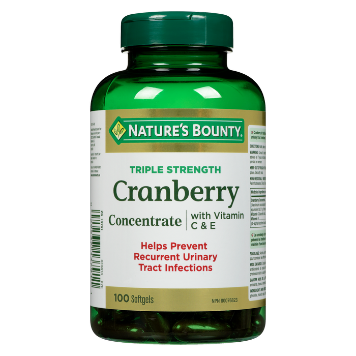 Nature's Bounty Triple Strength Cranberry Concentrate with Vitamins C & E Softgels, 100 Count