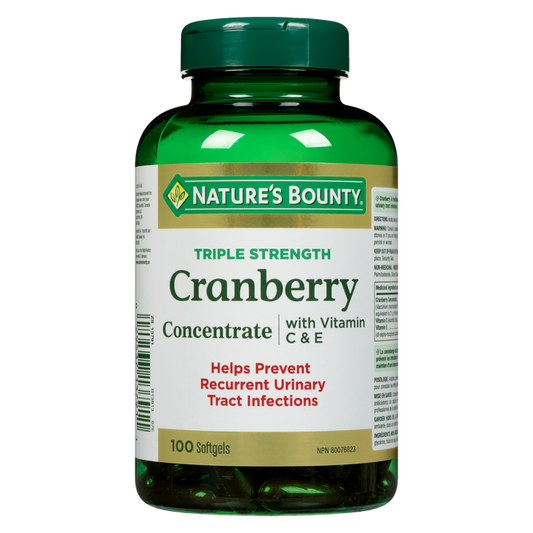 Nature's Bounty Triple Strength Cranberry Concentrate with Vitamins C & E Softgels, 100 Count