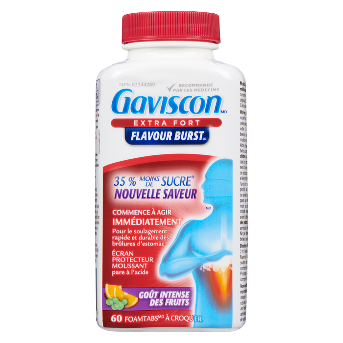 Gaviscon Extra Strength Flavour Burst Fruit Blend Chewable Foamtabs, 60 Tablets