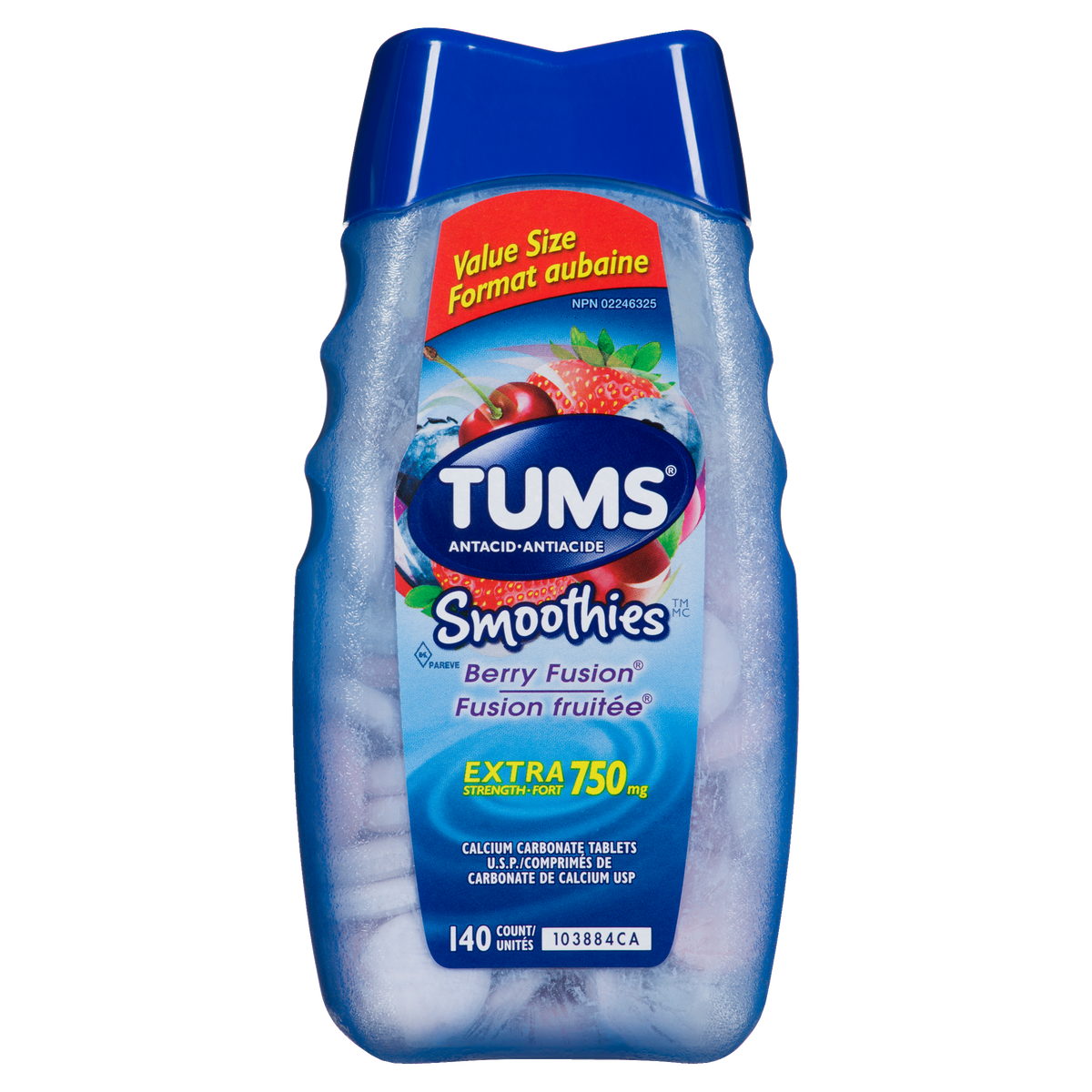 TUMS Extra Strength Smoothies Berry Fusion Antacid Tablets, 750 mg, 140 Count