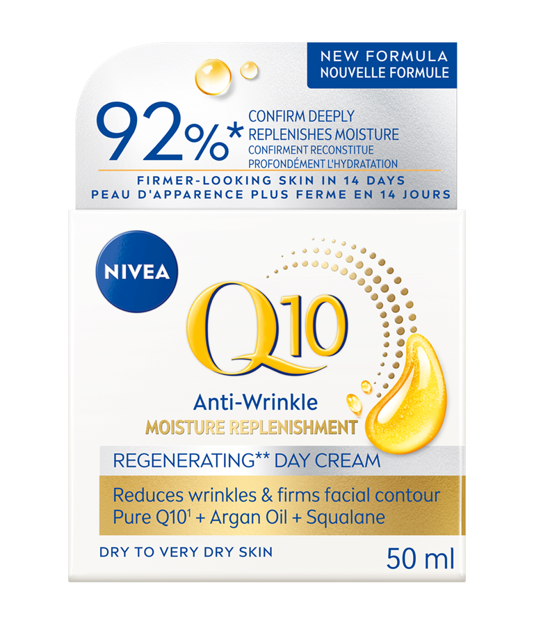 NIVEA Q10 Anti-Wrinkle Moisture Replenishment Day Cream for Dry Skin, 50 mL