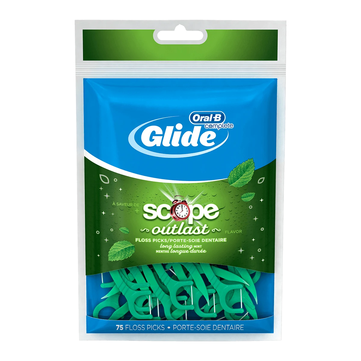 Oral-B Glide Complete with Scope Outlast Mint Flavour Floss Picks, 75 Count