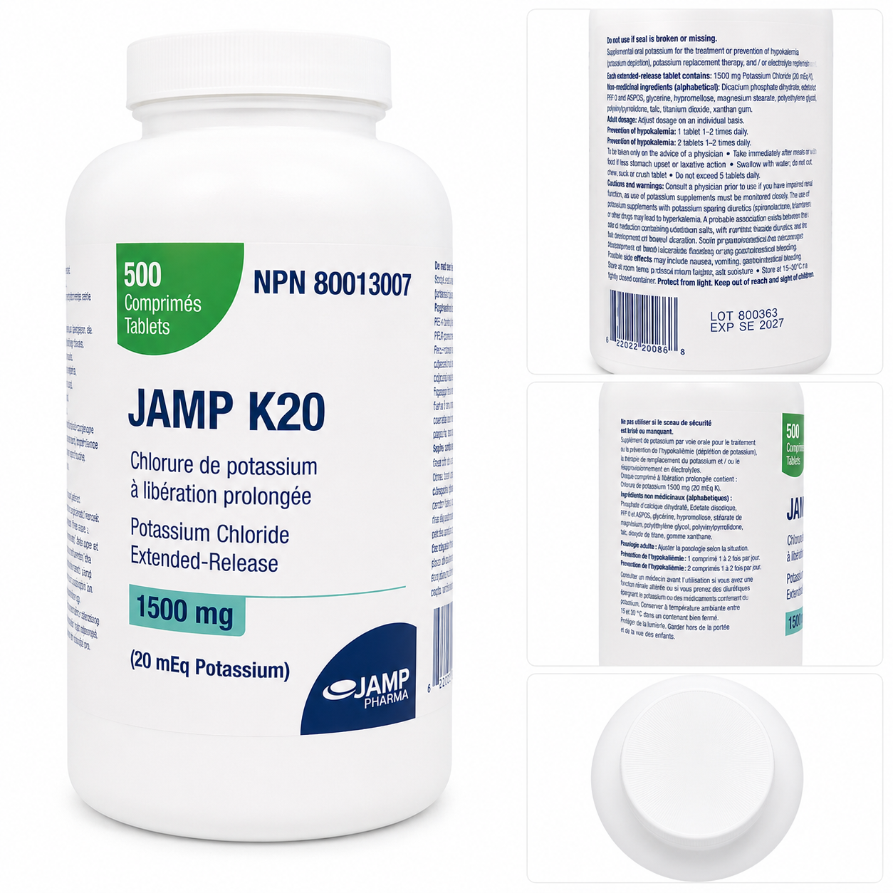 JAMP Potassium K-20 1500 mg – 500 Tablets