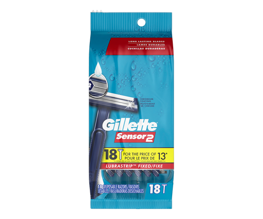 Gillette Sensor2 Fixed Head Men's Disposable Razors, 18 Count