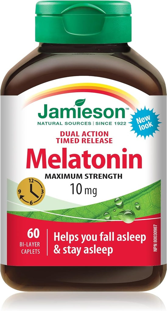 Jamieson Maximum Strength Melatonin 10 mg Dual-Action Timed Release Caplets, 60 Caplets