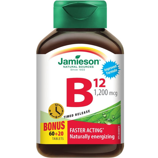 Jamieson Vitamin B12 1,200 mcg Timed Release Tablets Bonus Size, 80 Tablets (60 + 20 Free)