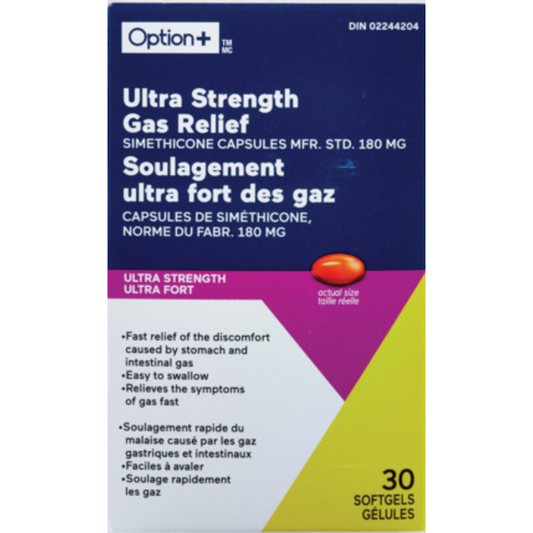 OPTION+ Ultra Strength Gas Relief Softgels 180 mg, 30 Softgels