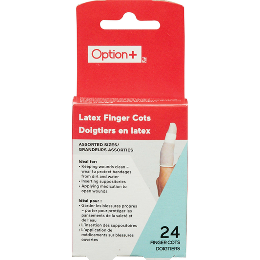 Option+ Latex Finger Cots, Assorted Sizes, 24 Count