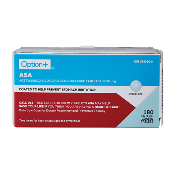 Option+ ASA 81 mg Enteric-Coated Tablets, 180 Count