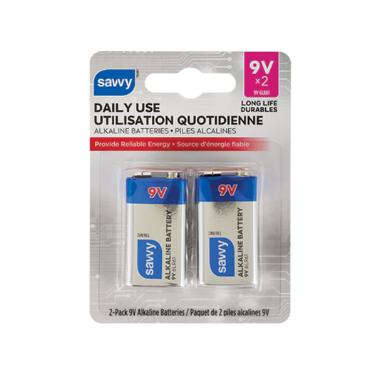 Savvy 9V Alkaline Batteries, 2 Pack
