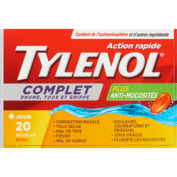 Tylenol Complete Cold, Cough & Flu Plus Mucus Relief Liquid Gels, 20 Count