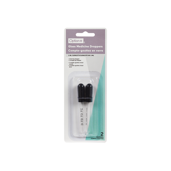 OPTION+ Glass Medicine Droppers, 1 mL, 2 Count