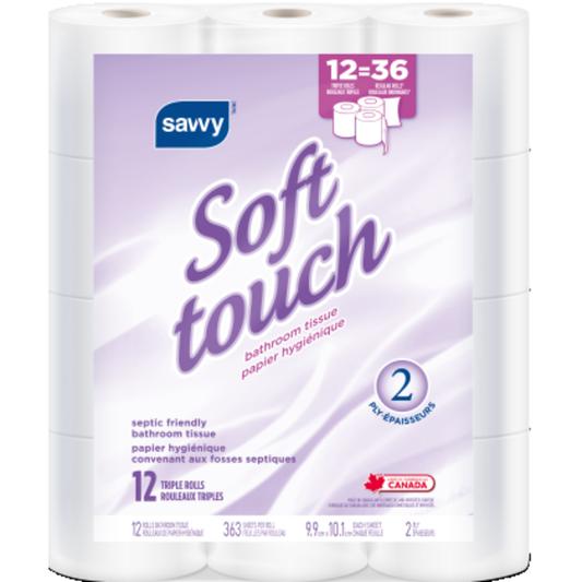 Savvy Soft Touch 2-Ply Triple Roll Bathroom Tissue, 12 Rolls