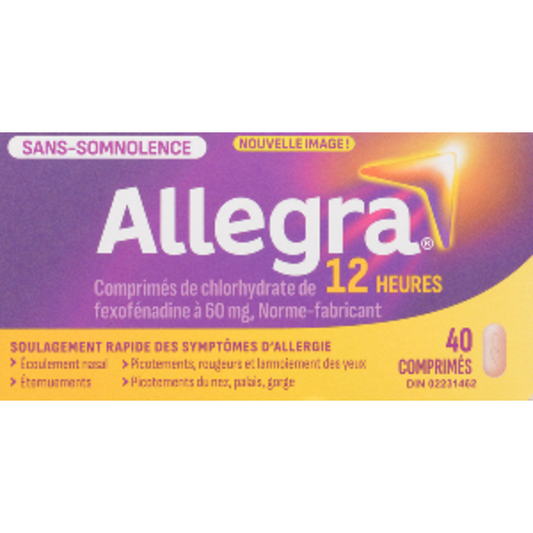 Allegra 12 Hour Allergy Relief Tablets, Fexofenadine Hydrochloride 60 mg, 40 Tablets