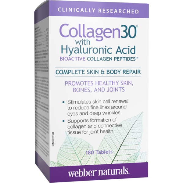 Webber Naturals Collagen30 with Hyaluronic Acid Bioactive Collagen Peptides, 180 Tablets