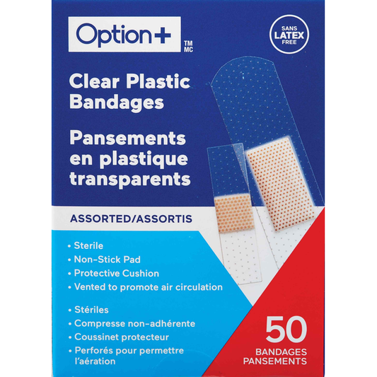 Option+ Clear Plastic Assorted Bandages, 50 Count