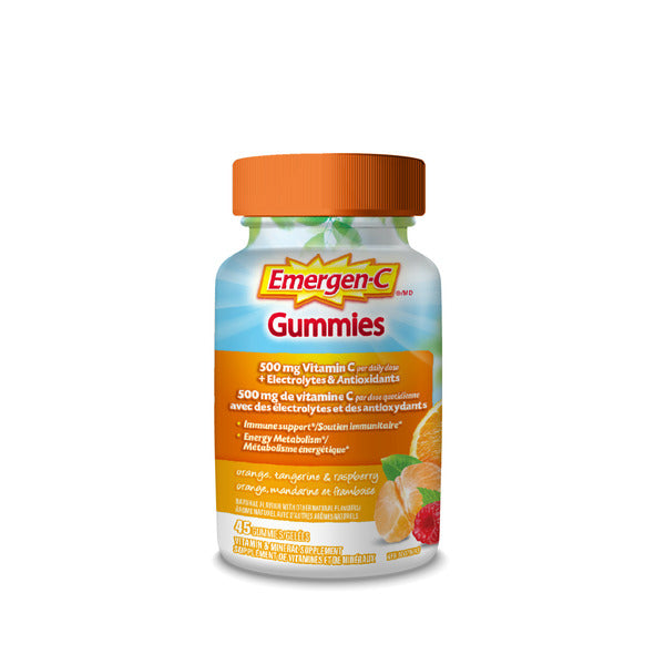 Emergen-C Vitamin C Gummies Orange, Tangerine & Raspberry Flavours, 45 Count