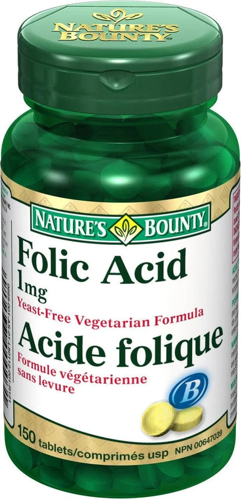 Nature's Bounty Folic Acid 1 mg Tablets, 150 Count