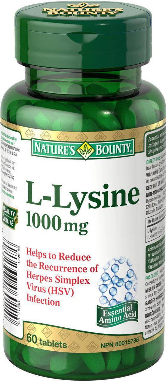Nature's Bounty L-Lysine 1000 mg Tablets, 60 Tablets