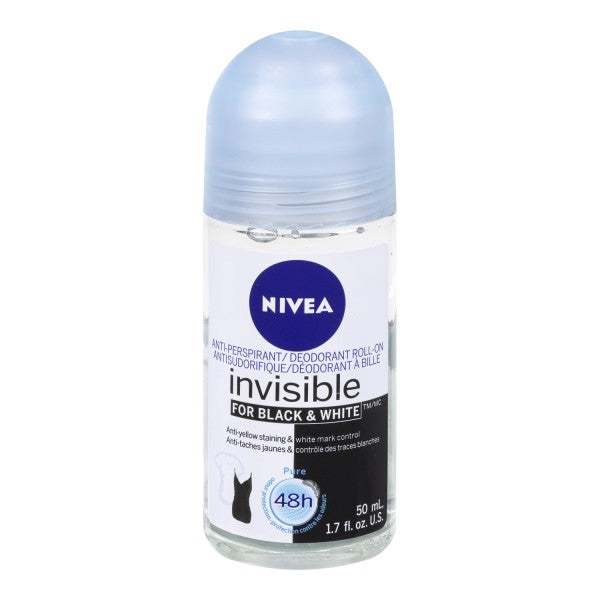 NIVEA Invisible for Black & White Pure Antiperspirant & Deodorant Roll-On, 50 mL