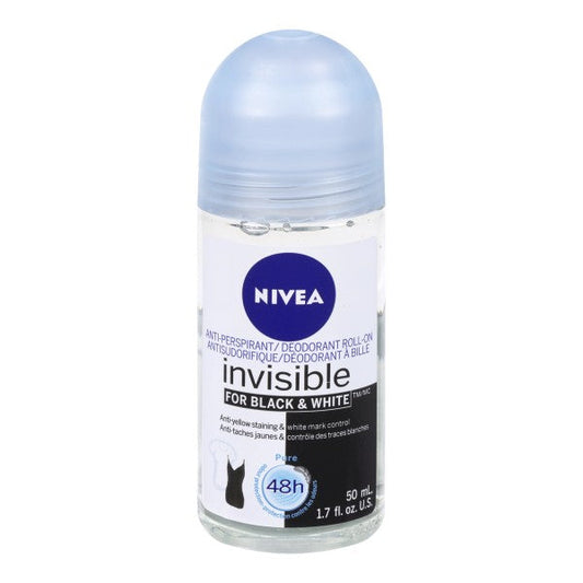NIVEA Invisible for Black & White Pure Antiperspirant & Deodorant Roll-On, 50 mL