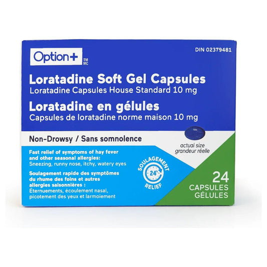 Option+ Loratadine 10 mg Soft Gel Capsules, 24 Capsules
